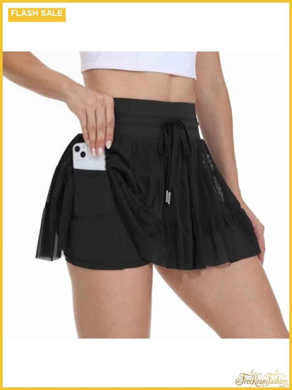 A-Line Ruffle Mesh Skort High Waist Tennis Golf Athletic Skirt